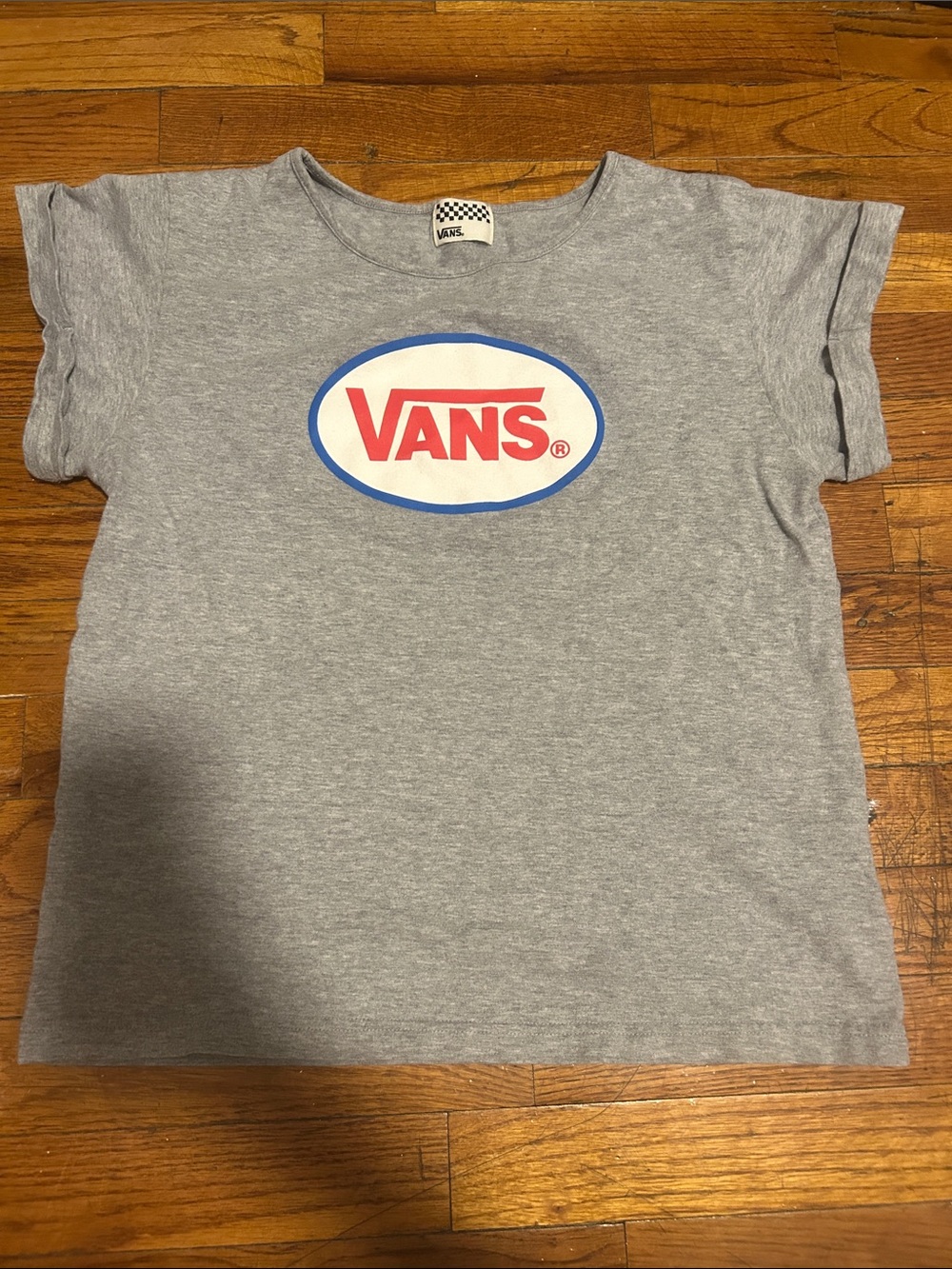 Vans Gray Tee with Red Logo and Blue Oval